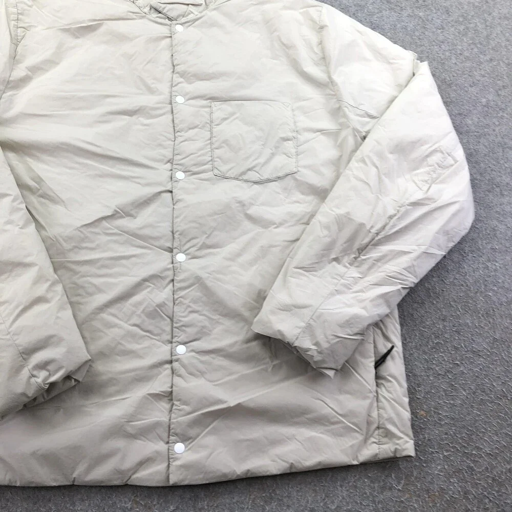 Hill City Jacket Mens Medium Beige Nylon Snap Front Puffer Lightweight Insulated